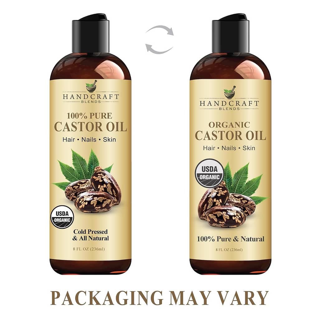 Handcraft Blends Organic Castor Oil for Hair Growth, Eyelashes and Eyebrows - 100% Pure and Natural Carrier Oil, Hair Oil and Body Oil - Moisturizing Massage Oil for Aromatherapy - 16 fl. Oz