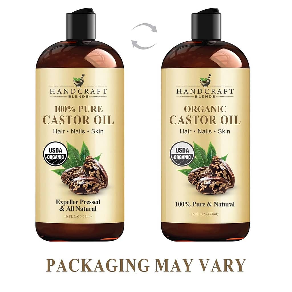 Handcraft Blends Organic Castor Oil for Hair Growth, Eyelashes and Eyebrows - 100% Pure and Natural Carrier Oil, Hair Oil and Body Oil - Moisturizing Massage Oil for Aromatherapy - 16 fl. Oz