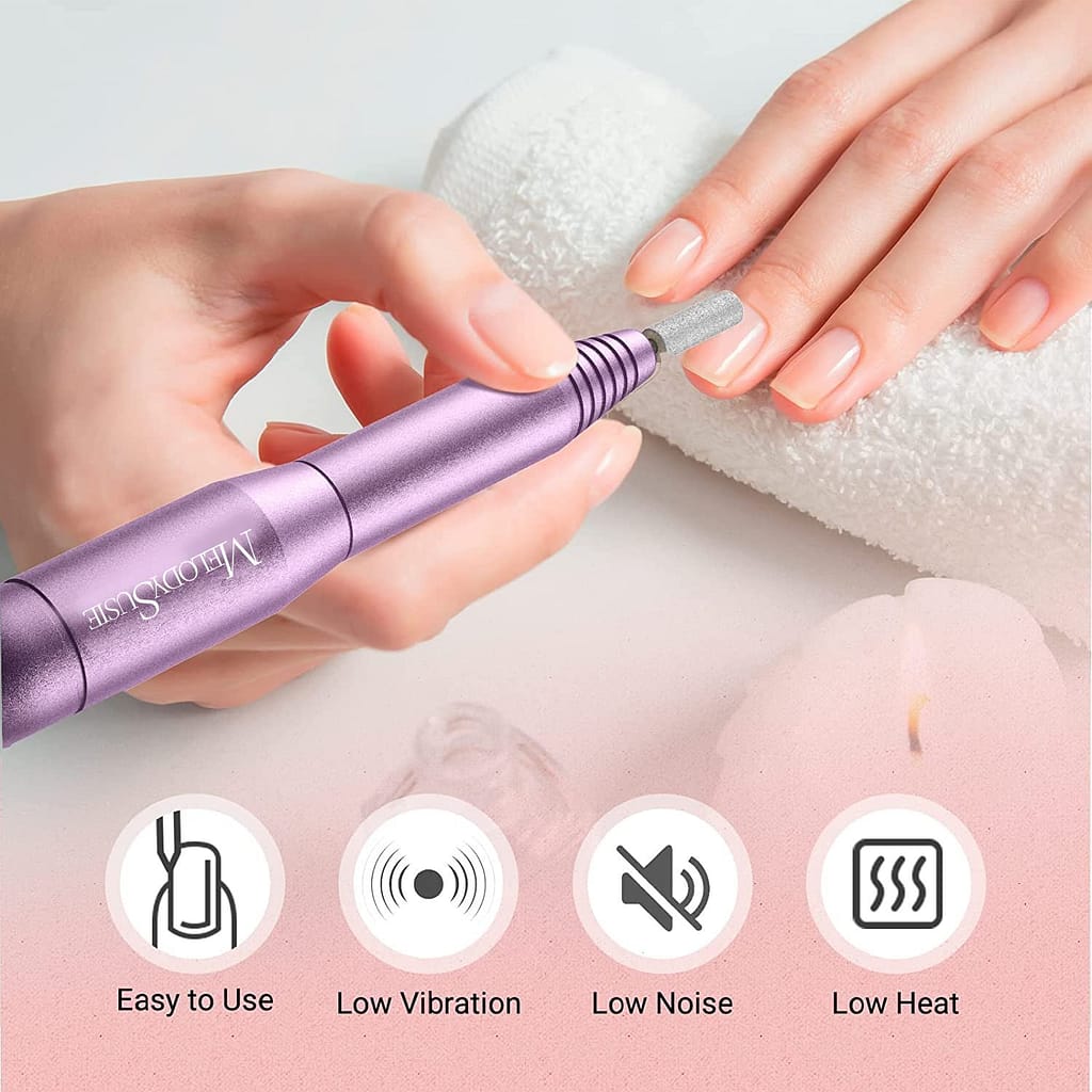 MelodySusie Electric Nail Drill Machine 11 in 1 Kit,Portable Electric Nail File Efile Set for Acrylic Gel Nails, Manicure Pedicure Tool with Nail Drill Bits Sanding Bands Dust Brush, Gold