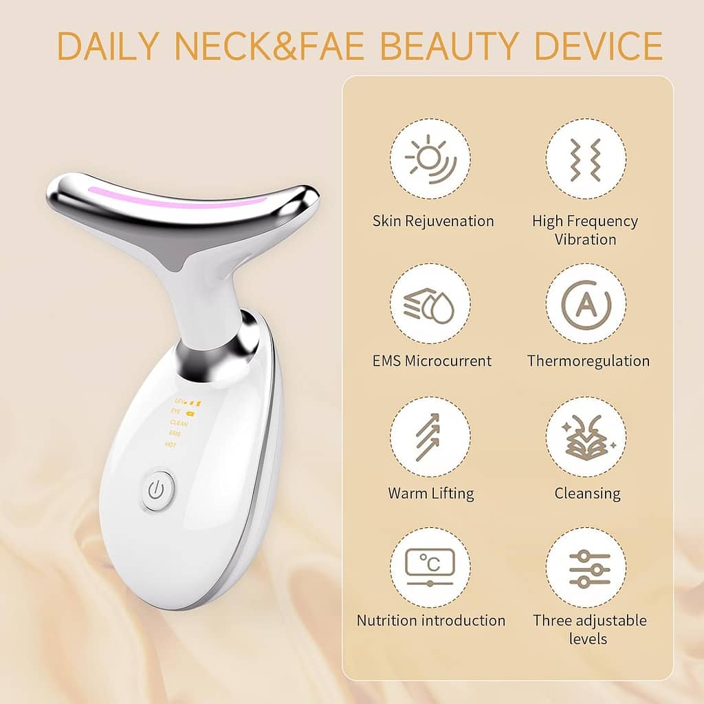 Neck Face Beauty Device, Skin Care Facial Massager, 3 in 1 Portable Face Massager for Skin Care, Face Sculpting Tool, Vibration, Thermal, Microcurrent