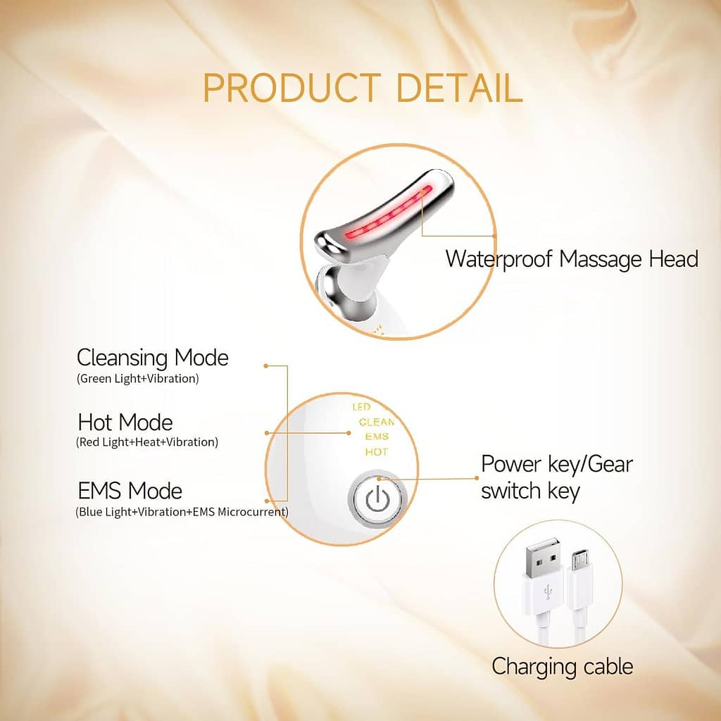 Neck Face Beauty Device, Skin Care Facial Massager, 3 in 1 Portable Face Massager for Skin Care, Face Sculpting Tool, Vibration, Thermal, Microcurrent