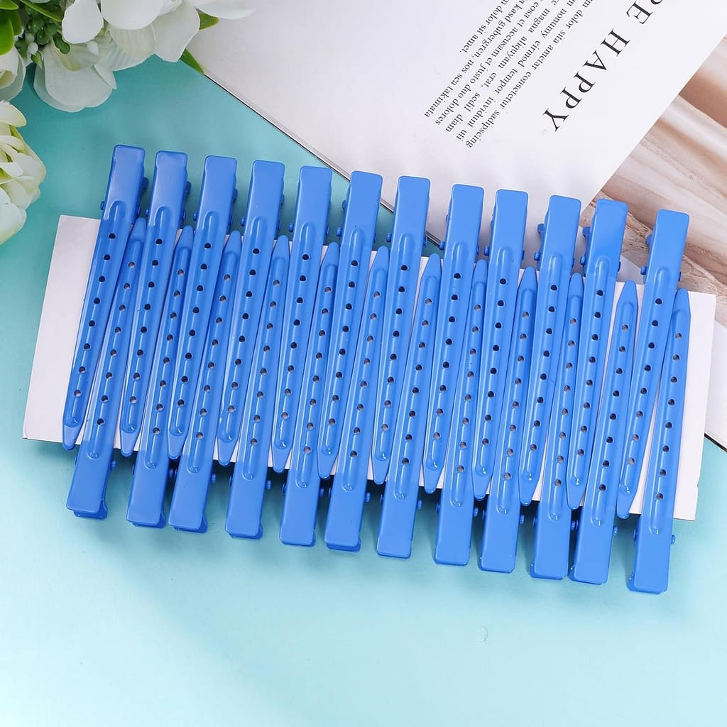 24 Packs Duck Bill Clips, Bantoye 3.5 Inches Rustproof Metal Alligator Curl Clips with Holes for Hair Styling, Hair Coloring, Silver