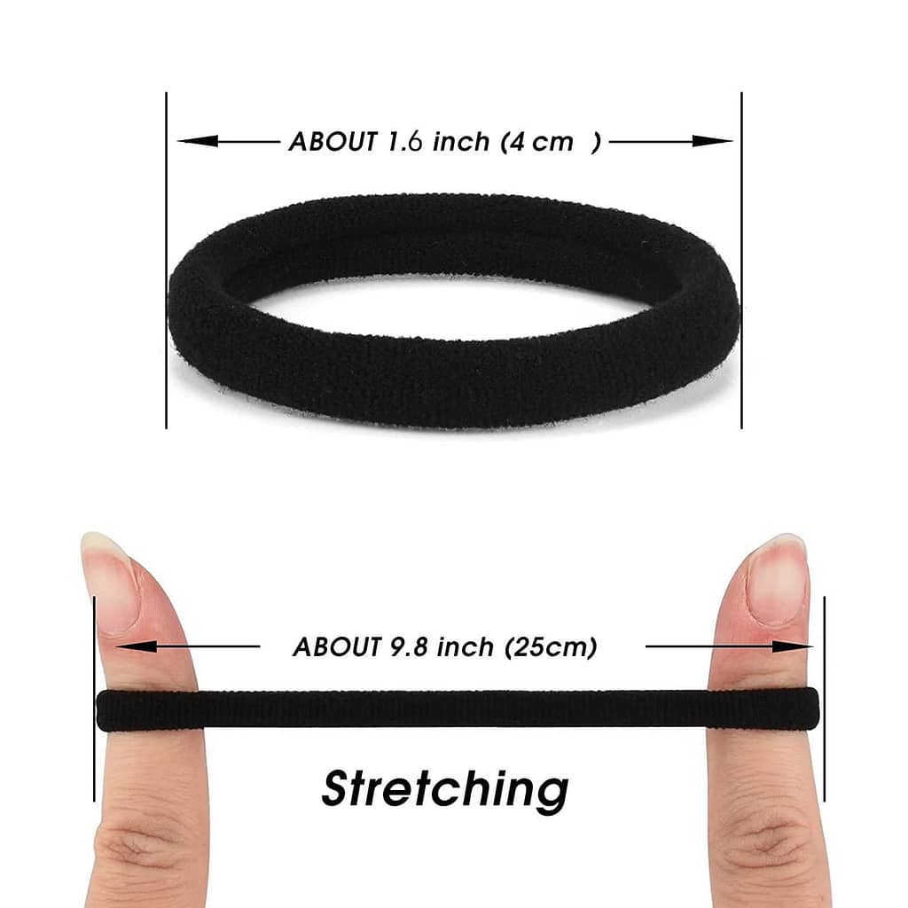 50PCS Black Hair Ties,Cotton Seamless Ponytail Holders,No Damage Elastics Hair Bands for Thick Heavy Curly Hair