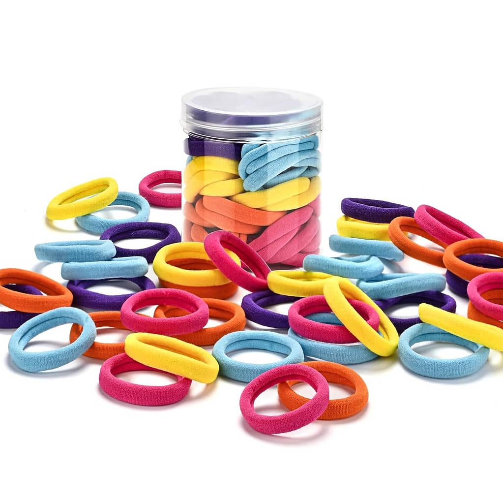 50PCS Black Hair Ties,Cotton Seamless Ponytail Holders,No Damage Elastics Hair Bands for Thick Heavy Curly Hair