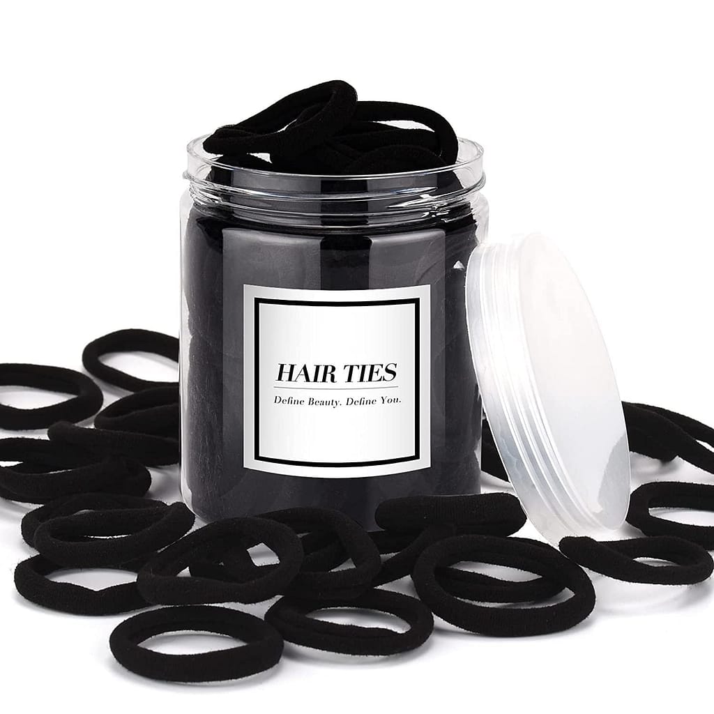 50PCS Black Hair Ties,Cotton Seamless Ponytail Holders,No Damage Elastics Hair Bands for Thick Heavy Curly Hair