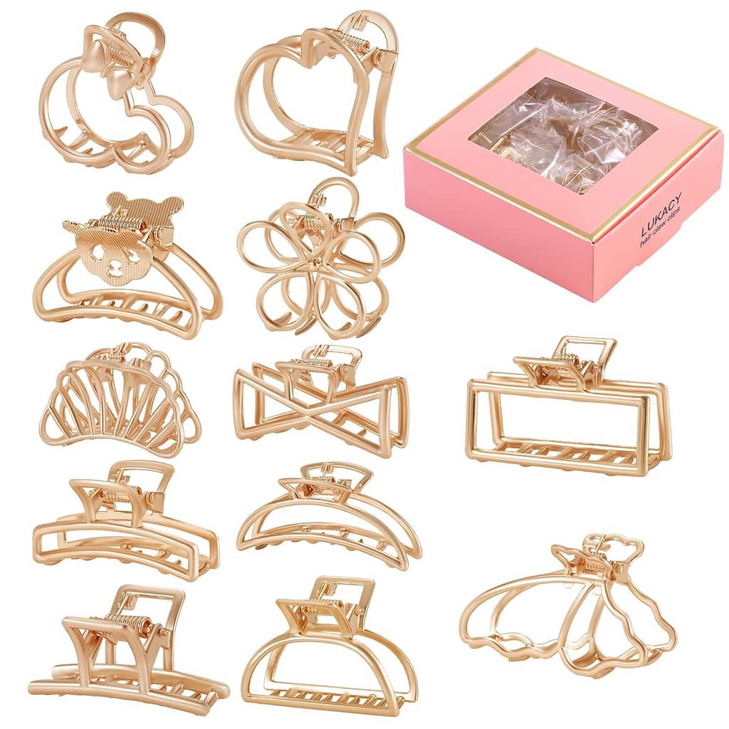 6 Pack Large Metal Hair Claw Clips - 4 Inch Big gold hair clips,Perfect Jaw hair clamps for Women and Thinner,Thick hair styling,Strong Hold Hair,Fashion Hair Accessories (Style 1)