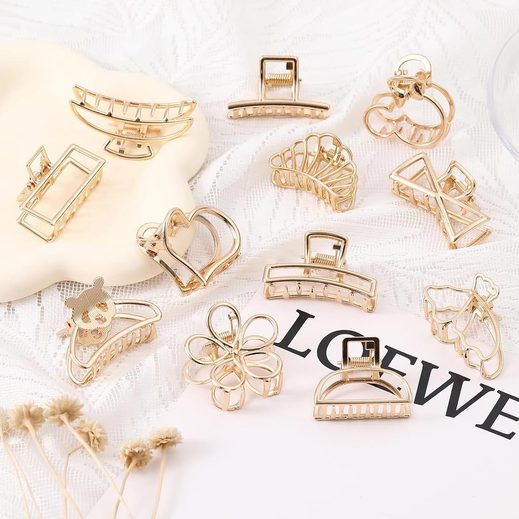 6 Pack Large Metal Hair Claw Clips - 4 Inch Big gold hair clips,Perfect Jaw hair clamps for Women and Thinner,Thick hair styling,Strong Hold Hair,Fashion Hair Accessories (Style 1)