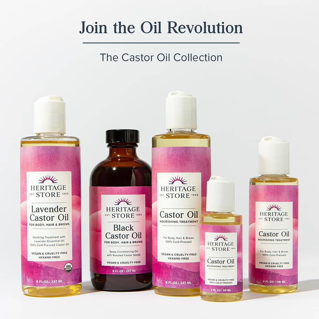 HERITAGE STORE Organic Castor Oil, Nourishing Hair Treatment, Deep Hydration for Healthy Hair/Skin Care, Eyelashes  Brows, Castor Oil Packs, Cold Pressed, Hexane Free, Vegan, Cruelty Free 32oz