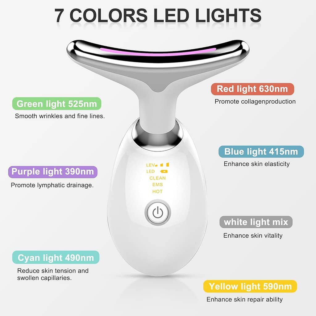 Red Light Therapy for Face, 7 in 1 Face Lift Device, Skin Beauty Device for Face and Neck, Portable Electric Face Massager with 7 Color LED (White)