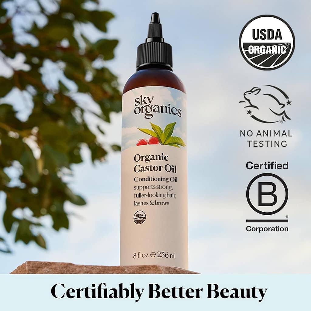 Sky Organics Organic Castor Oil (16 oz) USDA Certified Organic, 100% Pure, Cold Pressed, Hexane Free, Boost Hair Growth, Use with Castor Oil Pack