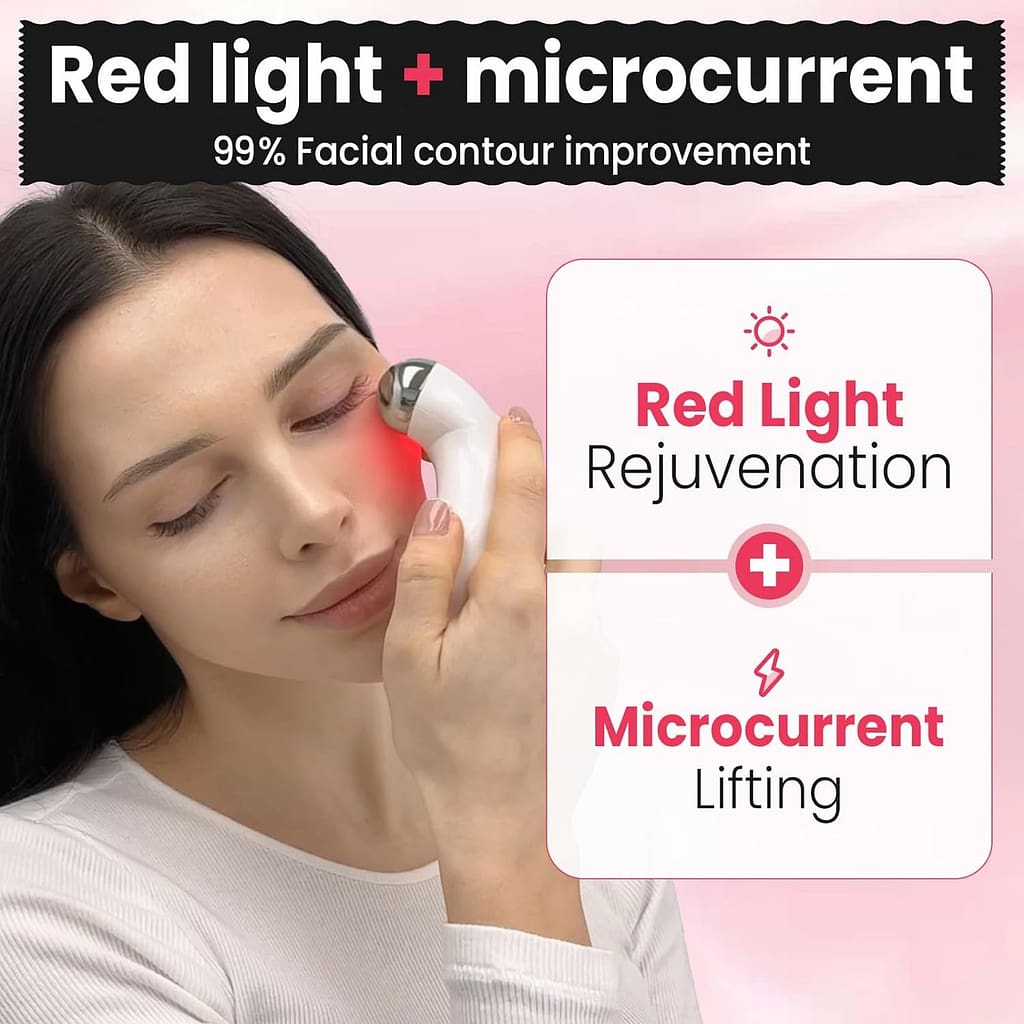 Red Light Microcurrent Facial Device,Latest 660nm Red Light Technology for Skin Rejuvenation and Wrinkle Reduction,Instant Face Lifting and Facial Sculpting,Microcurrent Face Massager.