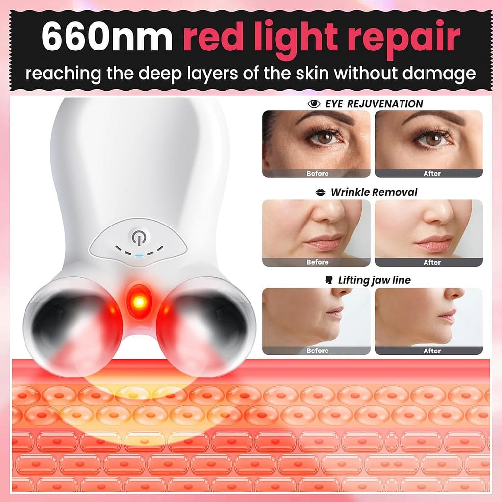 Red Light Microcurrent Facial Device,Latest 660nm Red Light Technology for Skin Rejuvenation and Wrinkle Reduction,Instant Face Lifting and Facial Sculpting,Microcurrent Face Massager.
