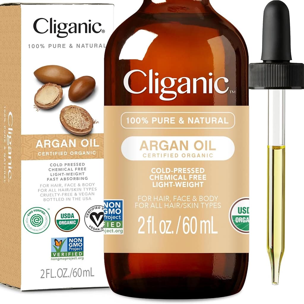 Cliganic Organic Argan Oil, 100% Pure - for Hair, Face  Skin | Cold Pressed Carrier Oil