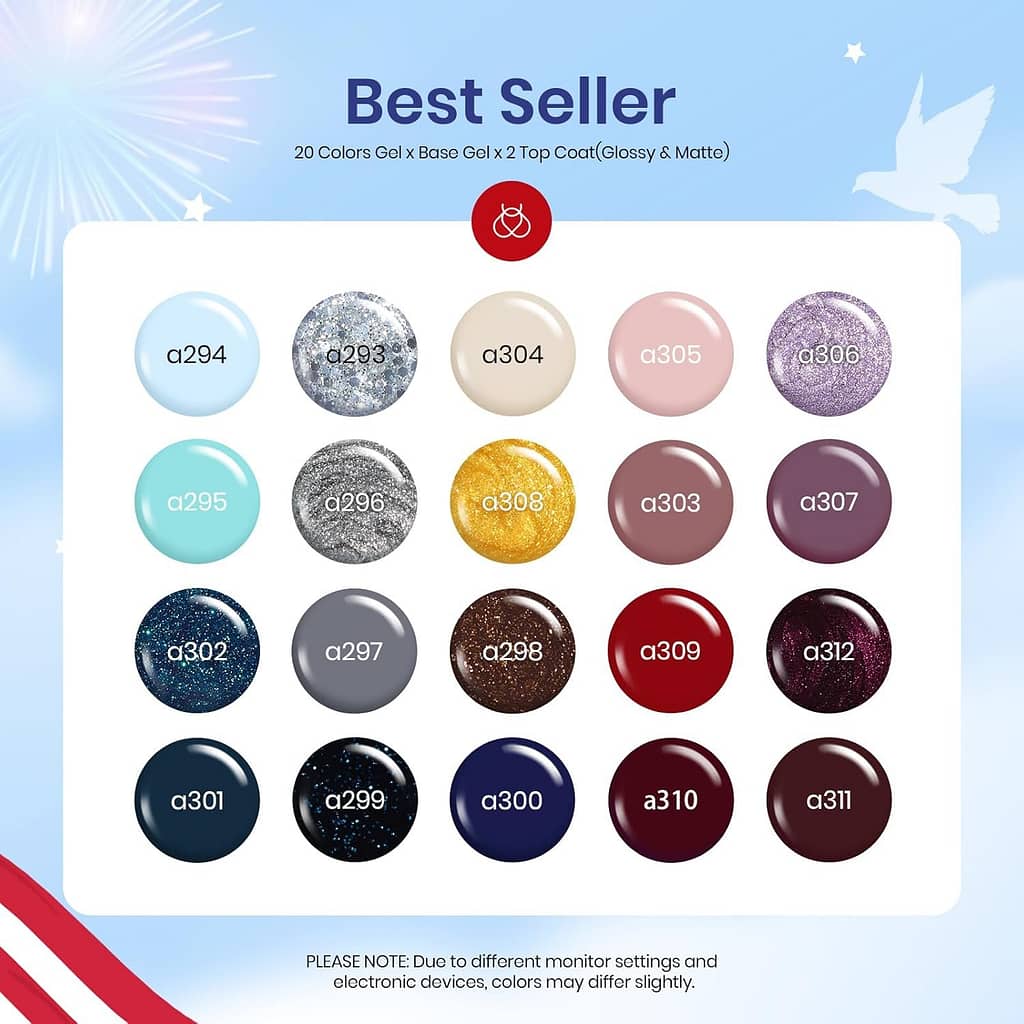 beetles Gel Nail Polish Kit,23 pcs Blue Pink Green Brown Burgundy Purple Fall Gel Nail Polish Set DIY Home Gifts for Women Soak Off UV Gel Kit with Base Gel Glossy Matte Top Coat DIY Manicure Gifts