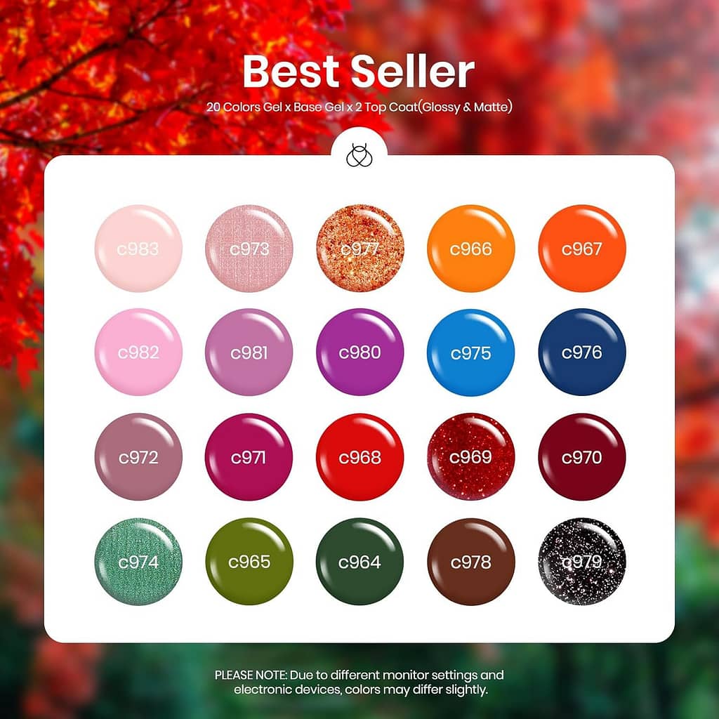 beetles Gel Nail Polish Kit,23 pcs Blue Pink Green Brown Burgundy Purple Fall Gel Nail Polish Set DIY Home Gifts for Women Soak Off UV Gel Kit with Base Gel Glossy Matte Top Coat DIY Manicure Gifts