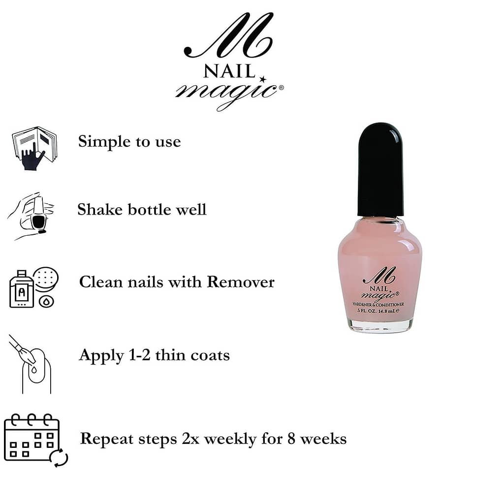 Nail Magic Nail Hardener  Conditioner 0.25 Fl Oz, Liquid, Pale pink in bottle goes on Clear