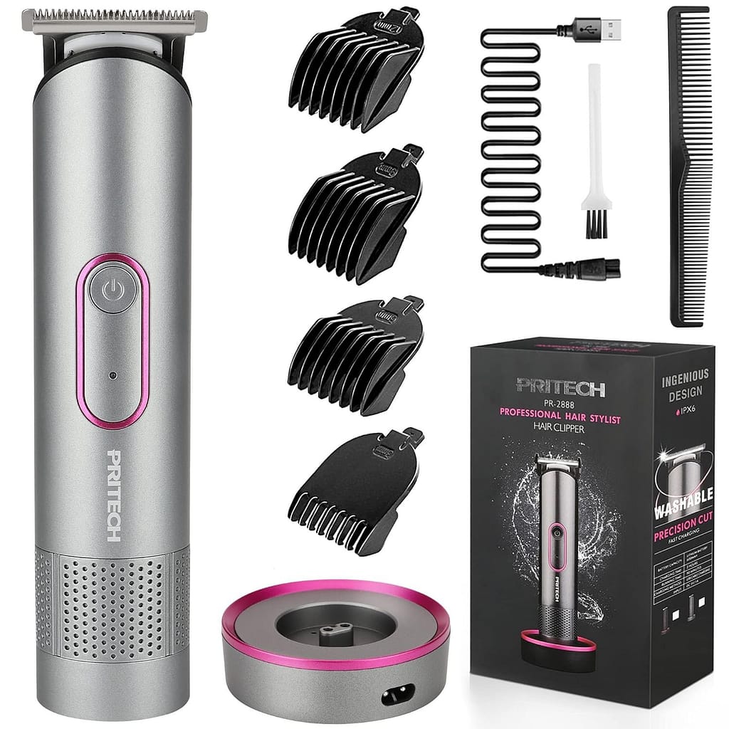 PRITECH Hair Trimmer for Women, Waterproof Bikini Trimmer for Women for Wet  Dry Use, Rechargeable Pubic Hair Trimmer Women, Women Electric RazorShaver with Standing Recharge Dock, Aurora Gray