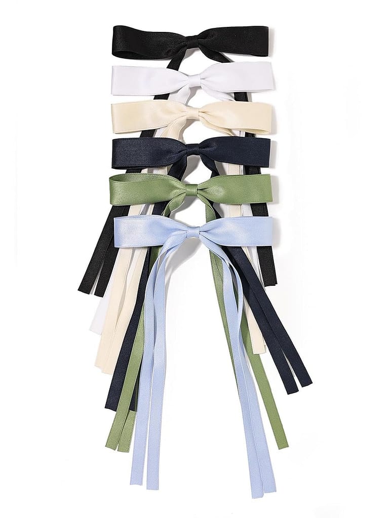 LFOUVRE Tassel Hair Bow Clips for Women - 6pcs Ribbon Barrettes With Metal Claw Clips and Bowknots - Hair Accessories for Girls and Teens