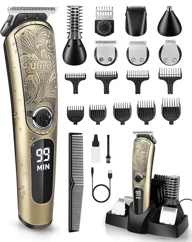 Ufree Beard Trimmer for Men, Waterproof Electric Razor Hair Trimmer, Cordless Hair Clippers Shavers for Men, Mens Grooming Kit for Nose Mustache Body Facial, Gifts for Men Husband Father