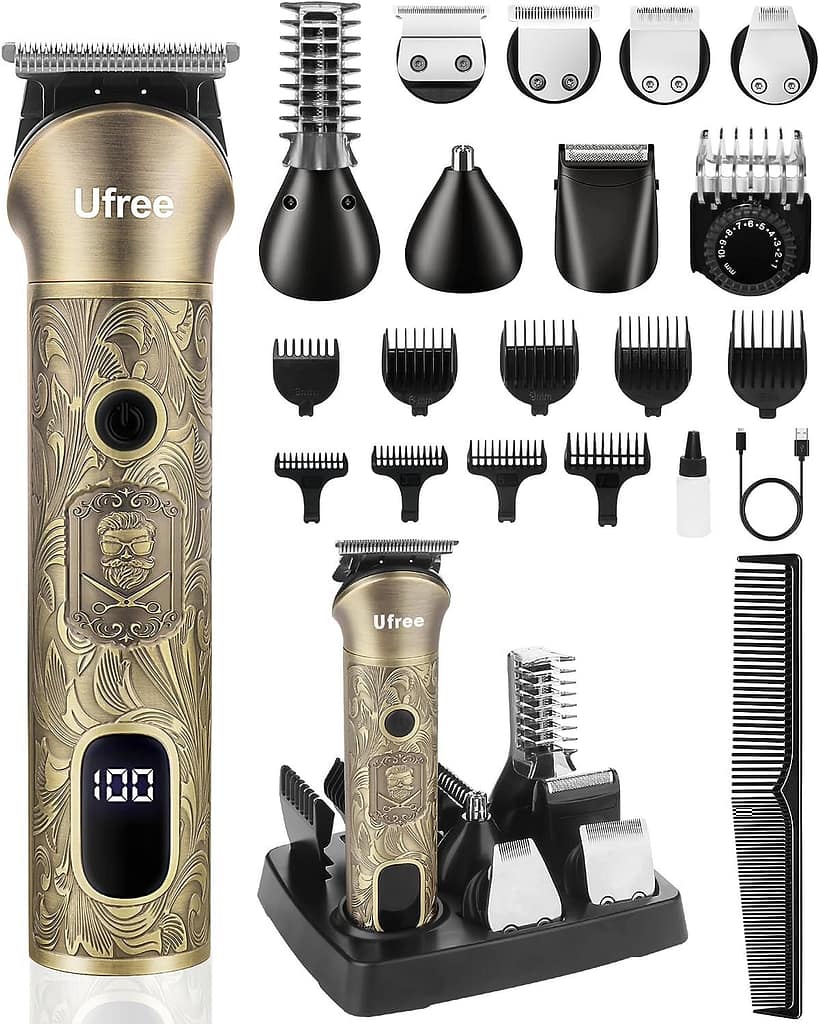 Ufree Beard Trimmer for Men, Cordless Hair Clippers, Electric Razor Shavers for Men, Shaving Kit for Mustache Body Nose Ear Hair Facial, 7 in 1 Beard Grooming Kit Fathers Gifts for Dad