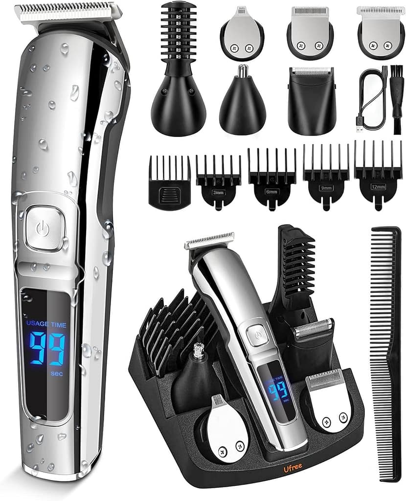 Ufree Beard Trimmer for Men, Waterproof Electric Razor Hair Trimmer, Cordless Hair Clippers Shavers for Men, Mens Grooming Kit for Nose Mustache Body Facial, Gifts for Men Husband Father