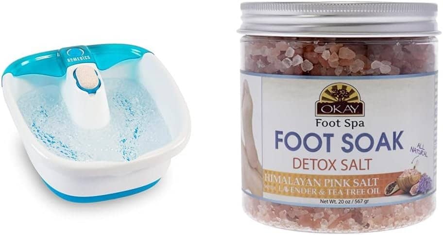 Homedics Bubble Mate Foot Spa, Toe Touch Controlled Foot Bath with Invigorating Bubbles and Splash Proof, Raised Massage nodes and Removable Pumice Stone